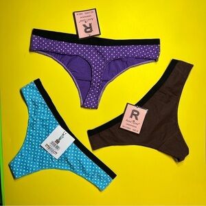 Set (3) Sexy Women Thong Panties Lingerie Underwear Polka Dot M
